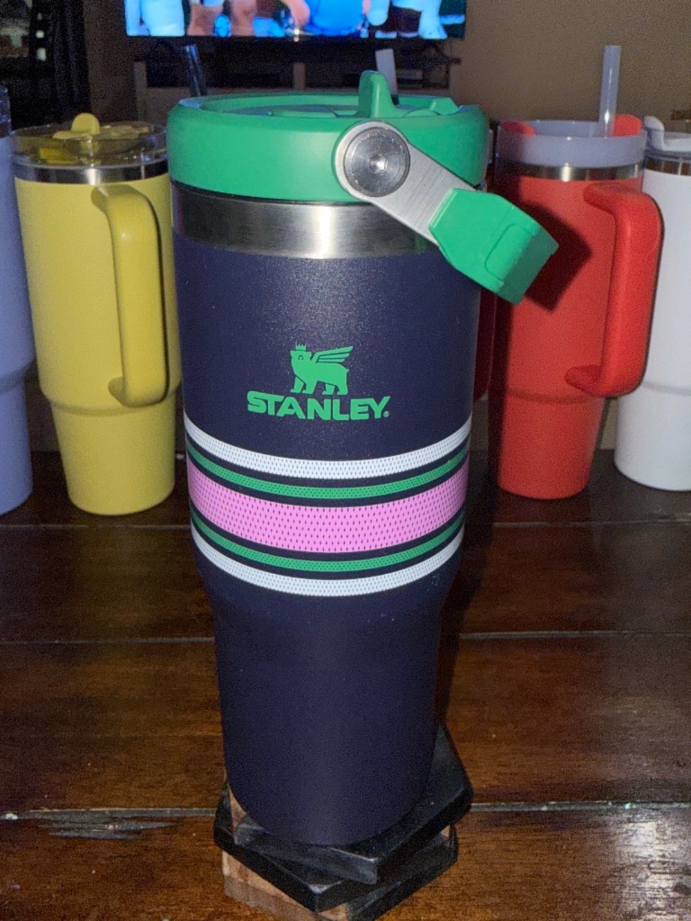 Stanley Varsity IceFlow 30oz Navy Mesh Flip Straw Tumbler Green Pink
